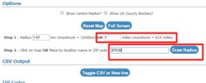 FreeMapTools to find Zipcodes Around Practice