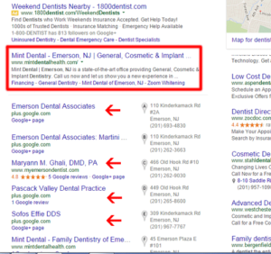 Google search results for Dentists