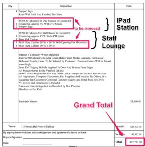 Dental Cabinetry - Invoice Total