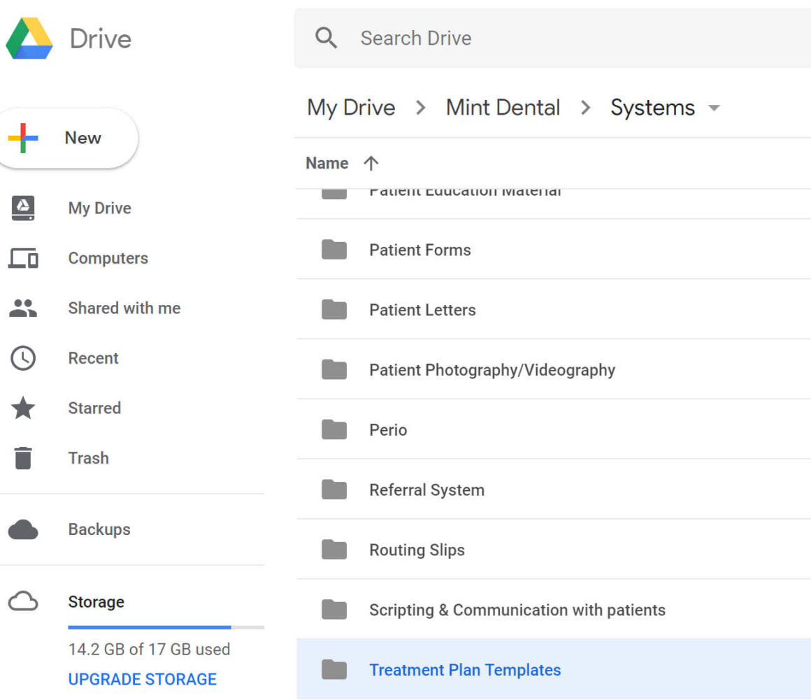 Treatment Planning with Templates for Dental Practices
