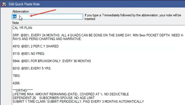 Creating a Quick Paste Note in Open Dental