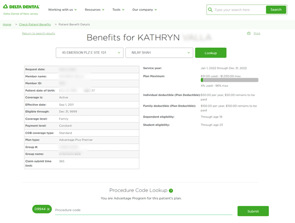 Dental insurance verification through Delta Dental insurance portal