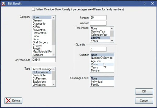 Open Dental Creating Entering Custom Benefits info for Insurance