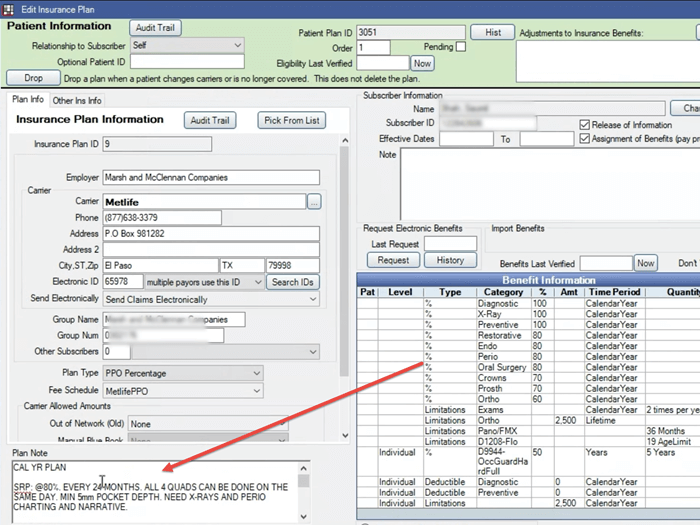 Open Dental Quick Paste Note inserted into Plan Note