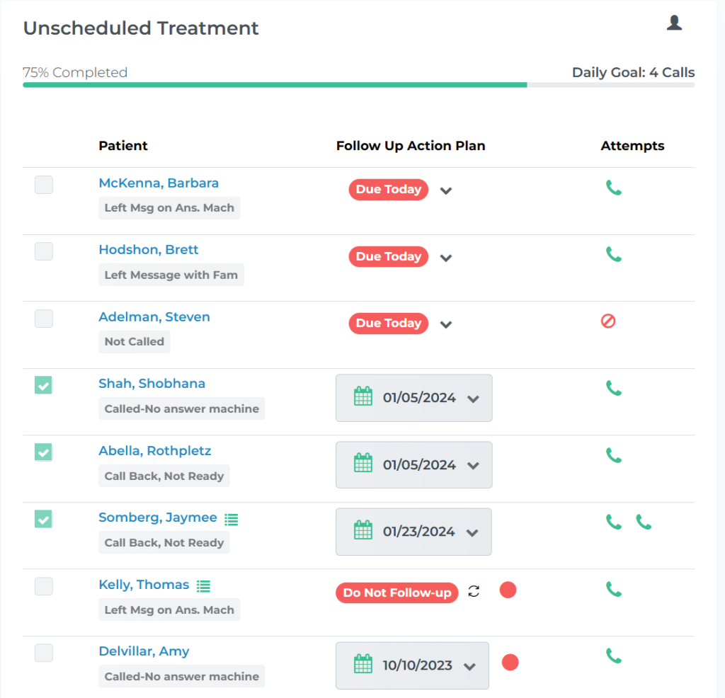 Open Dental Unscheduled Treatment Follow-ups with Teamio.app