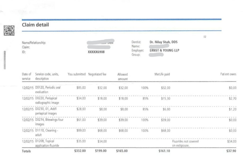 Dental Insurance Terminology - Insurance EOB Statement