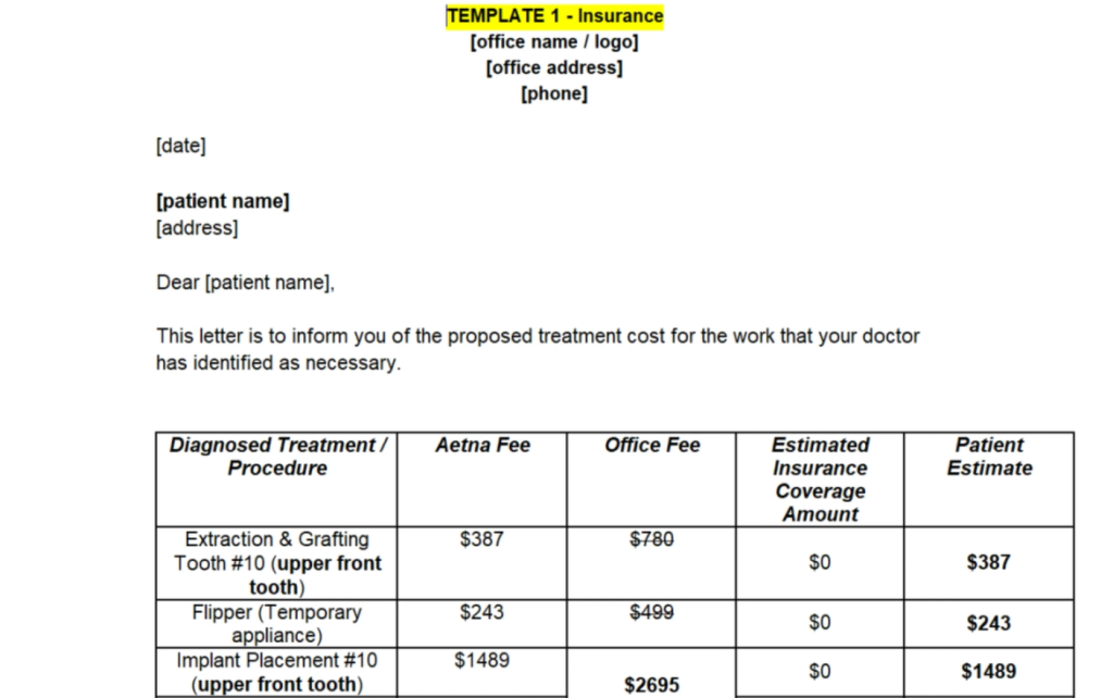 Dental Treatment Plan custom template